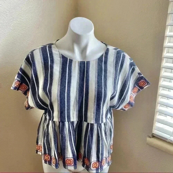 Anthropologie Maeve peplum top keyhole back fringe tie - Picture 3 of 5